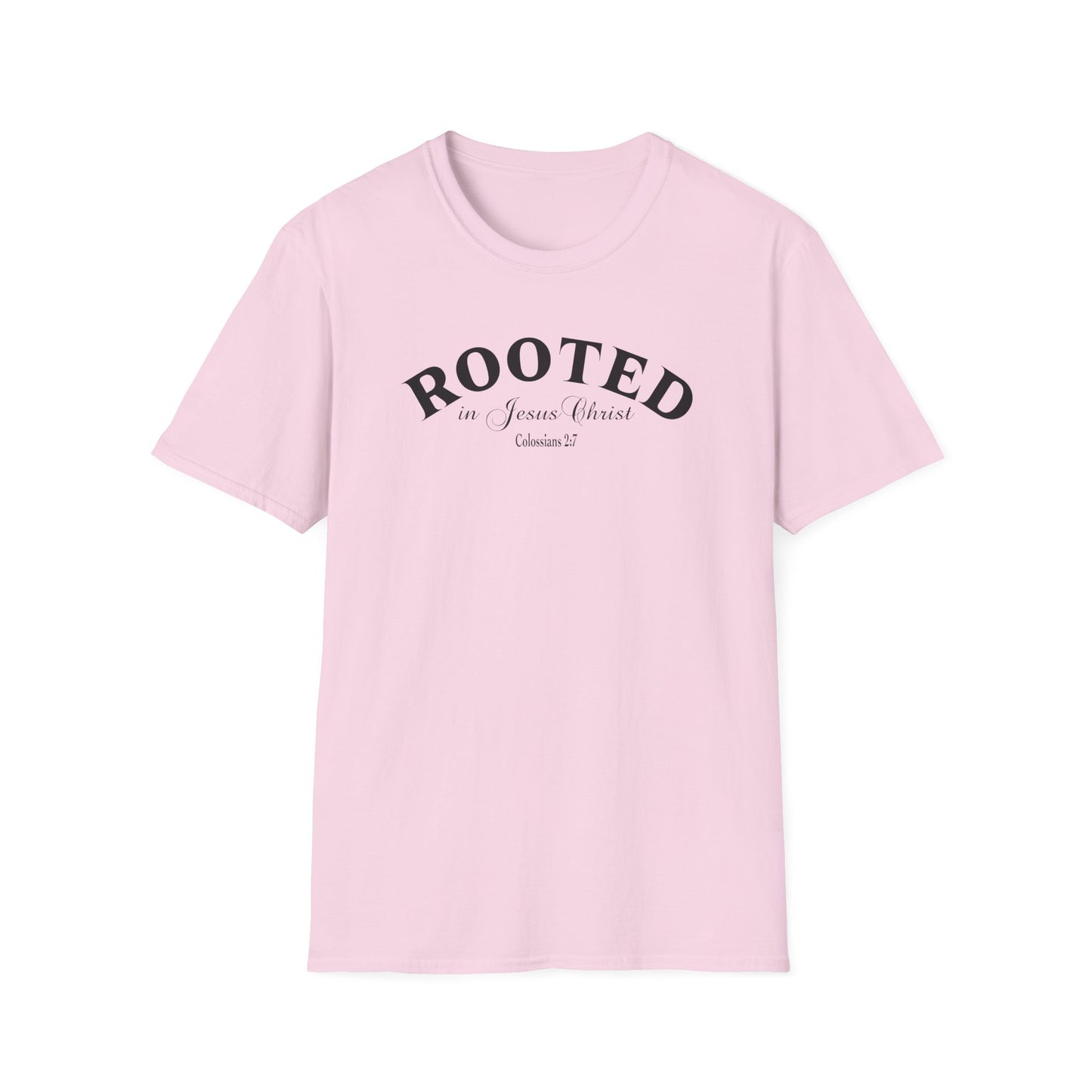 Rooted in Jesus Christ T-Shirt — Faith-Based Christian Tee (Colossians 2:7)
