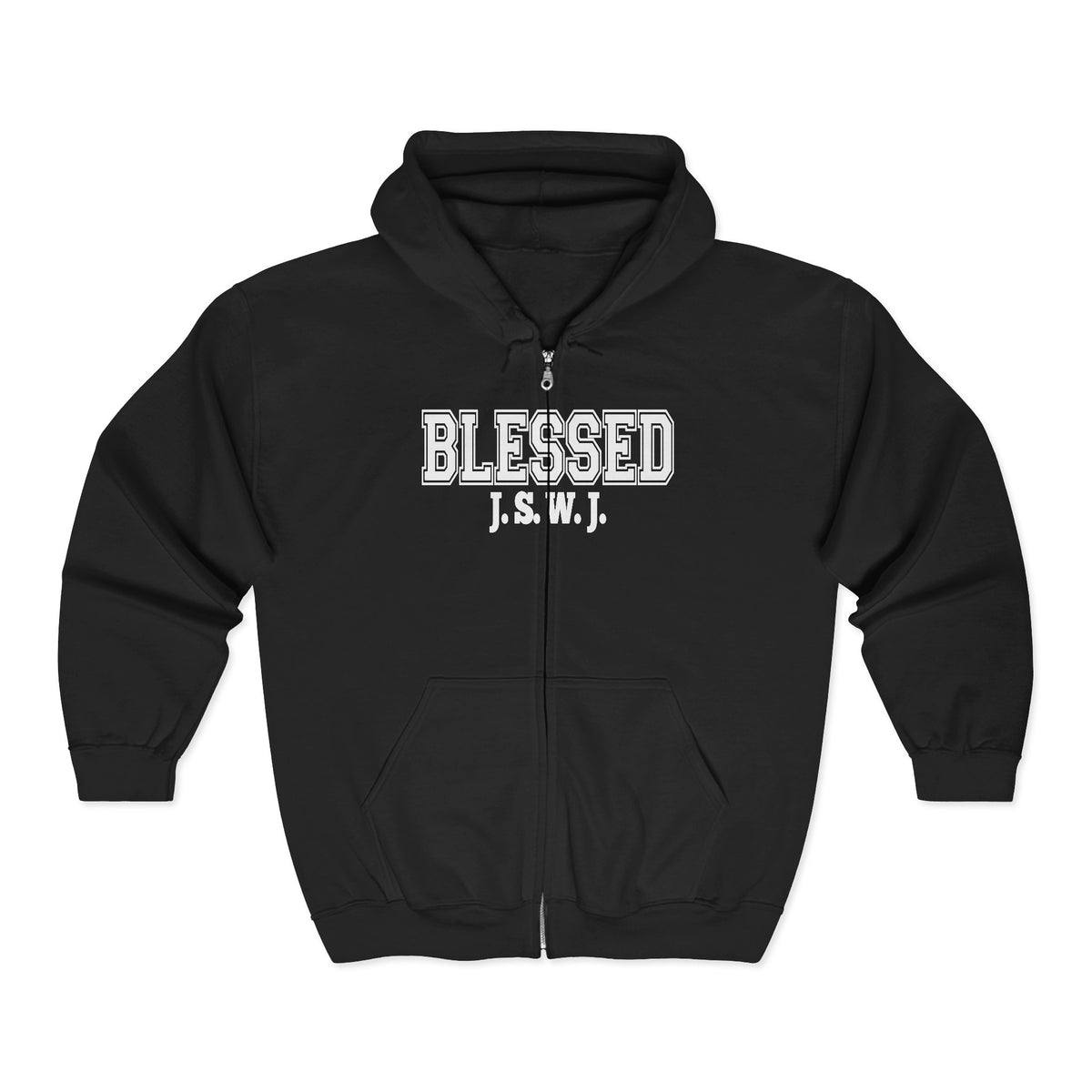 Blessed Full-Zip Hoodie - "BLESSED J.S.W.J." Inspirational Zip-Up Sweatshirt