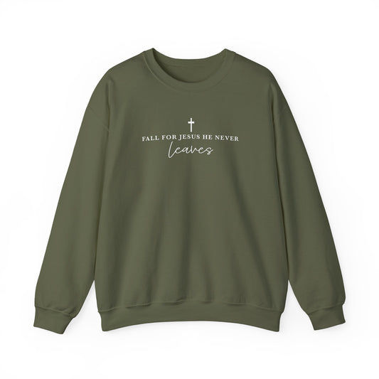 Faith Crewneck Sweatshirt — "For Jesus He Never Leaves" Christian Pullover