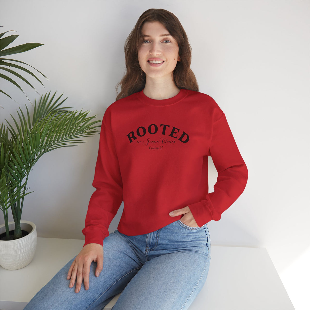 Rooted Crewneck Sweatshirt – Christian Faith ‘Rooted in Jesus Christ’ Graphic