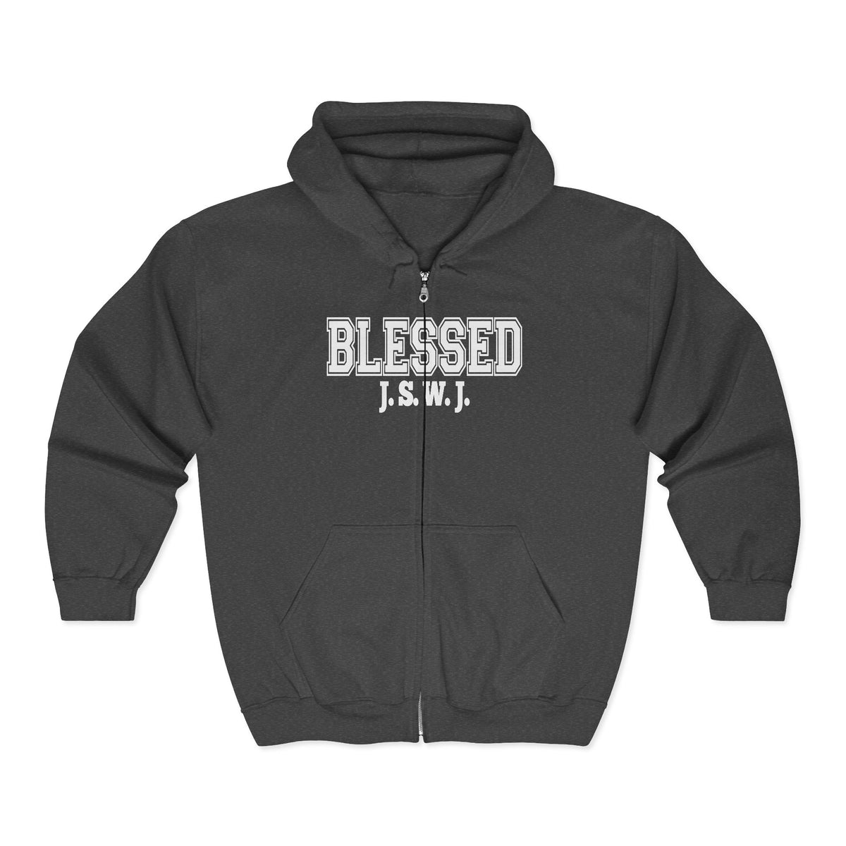 Blessed Full-Zip Hoodie - "BLESSED J.S.W.J." Inspirational Zip-Up Sweatshirt