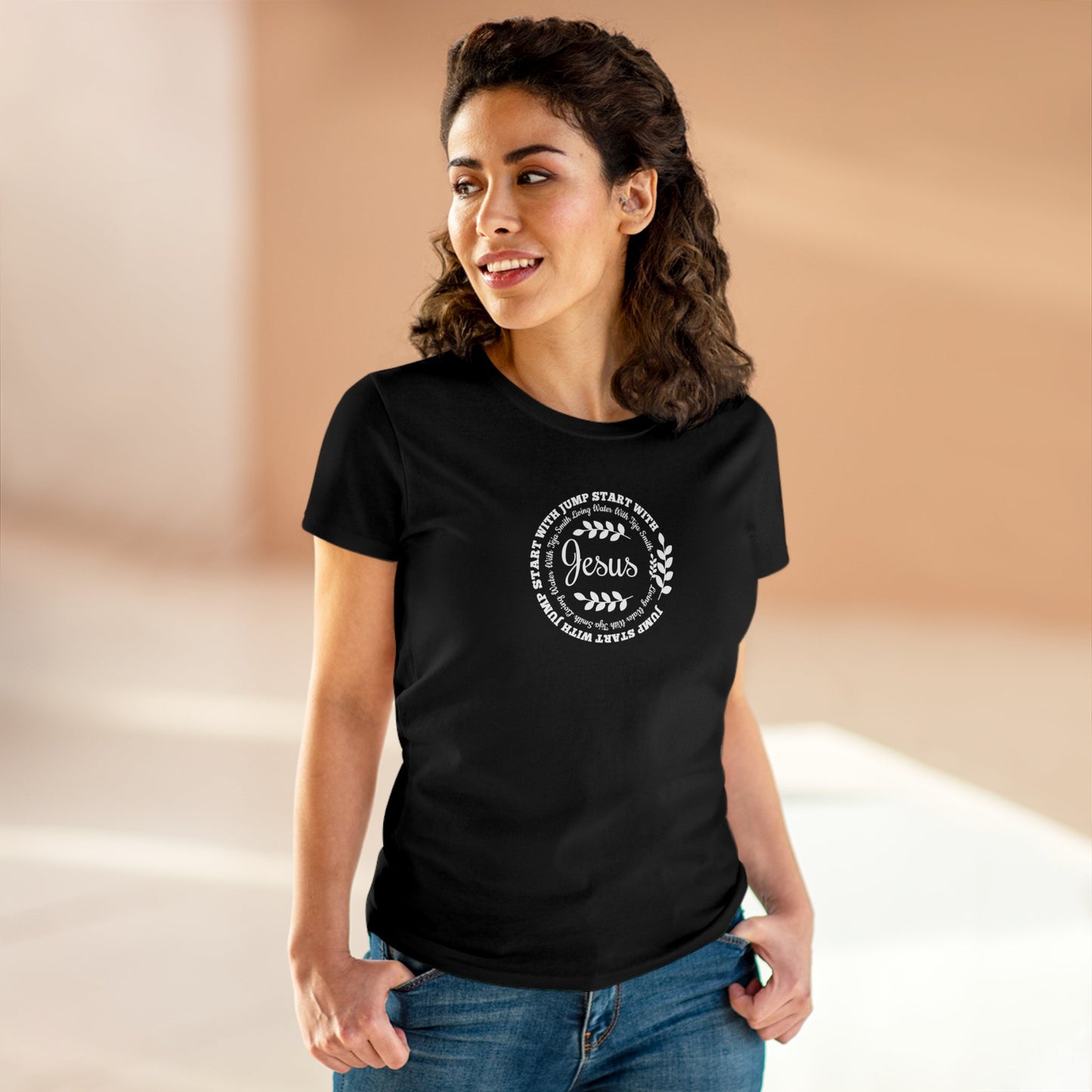 Women's Jump Start Black Circle Wreath Tee