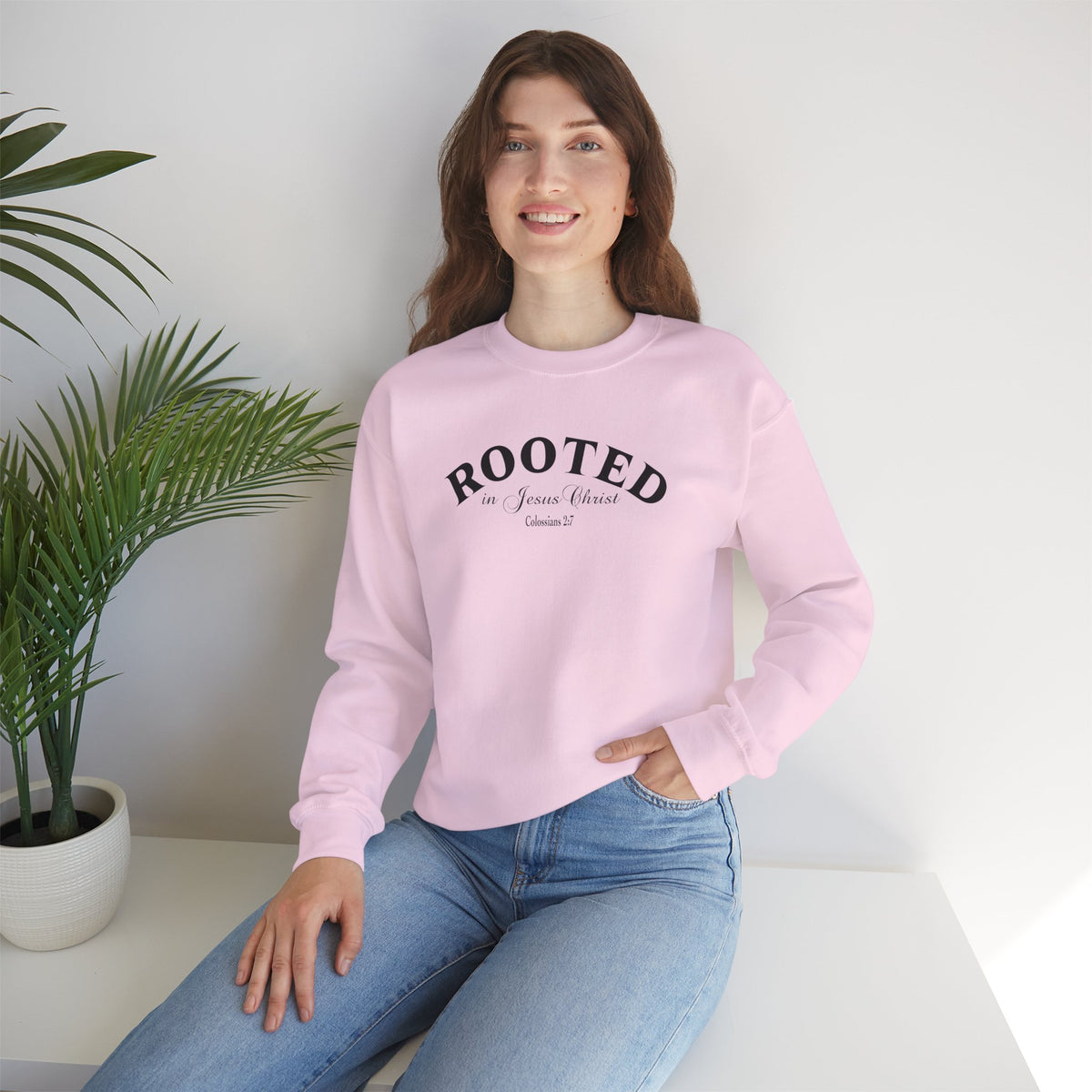 Rooted Crewneck Sweatshirt – Christian Faith ‘Rooted in Jesus Christ’ Graphic