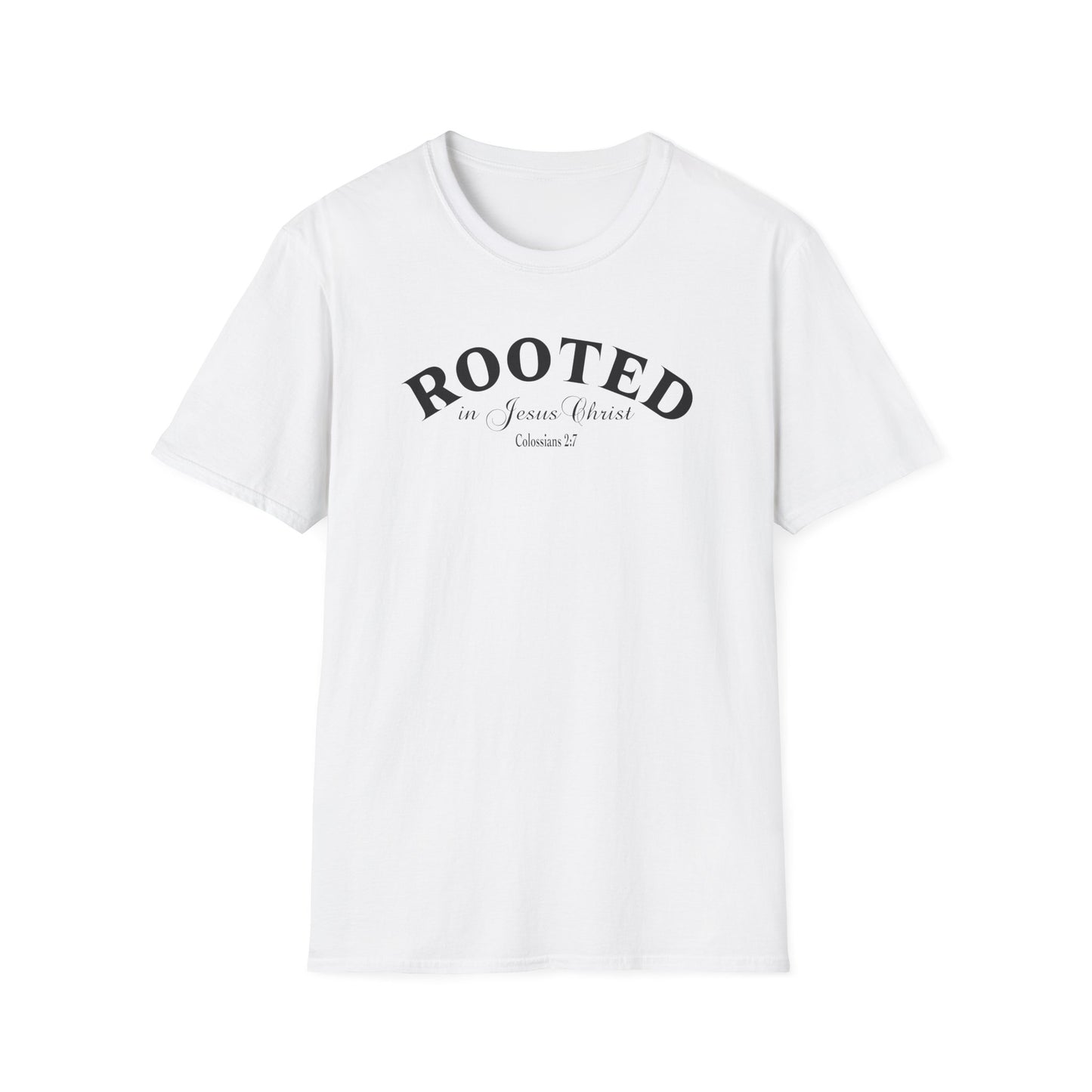 Rooted in Jesus Christ T-Shirt — Faith-Based Christian Tee (Colossians 2:7)