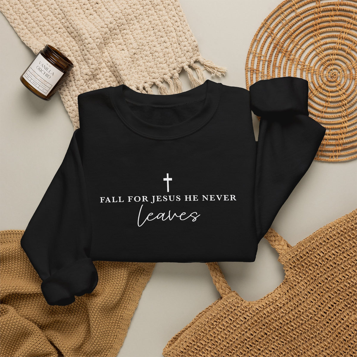 Faith Crewneck Sweatshirt — "For Jesus He Never Leaves" Christian Pullover