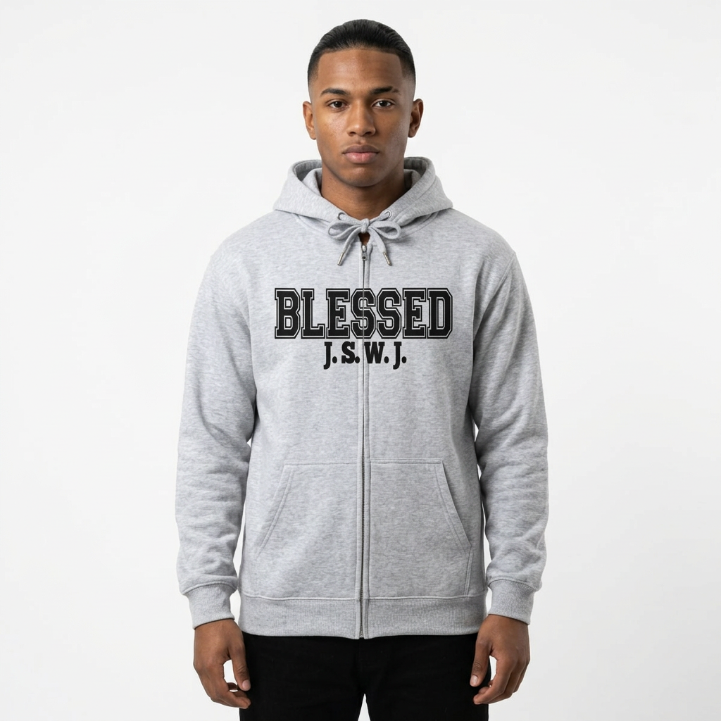 Blessed Zip Hoodie - "BLESSED" Graphic Full-Zip Sweatshirt