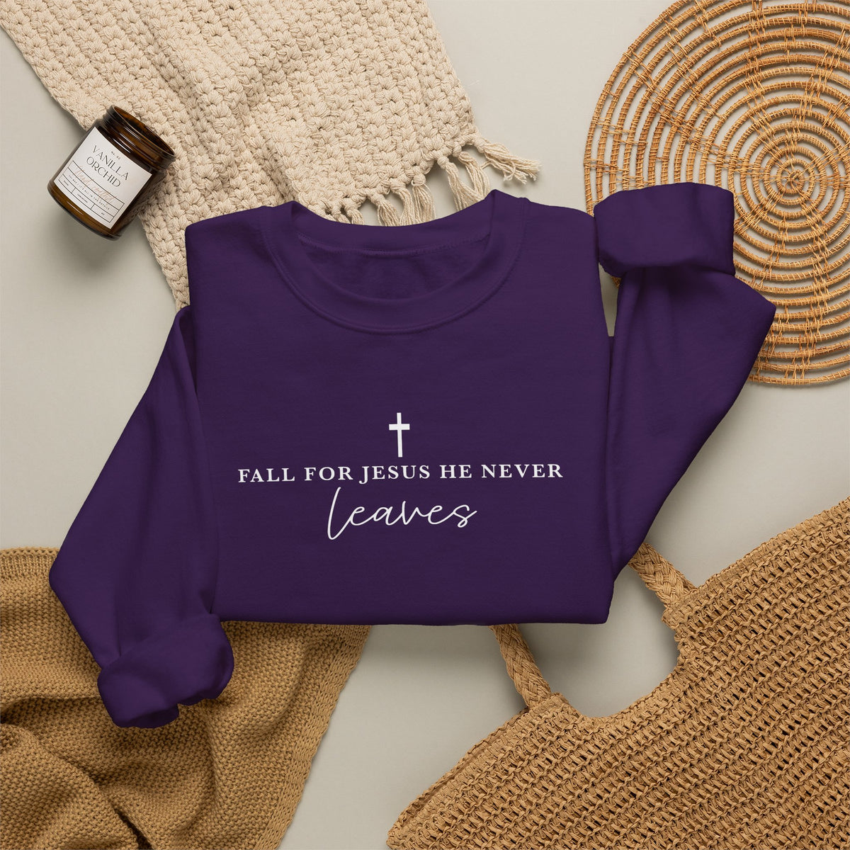 Faith Crewneck Sweatshirt — "For Jesus He Never Leaves" Christian Pullover