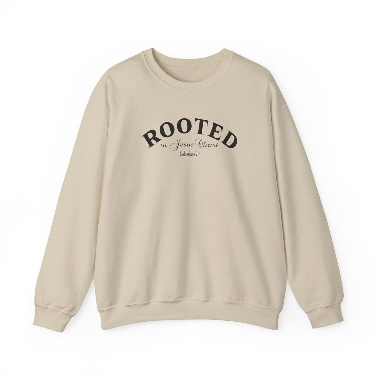 Rooted Crewneck Sweatshirt – Christian Faith ‘Rooted in Jesus Christ’ Graphic