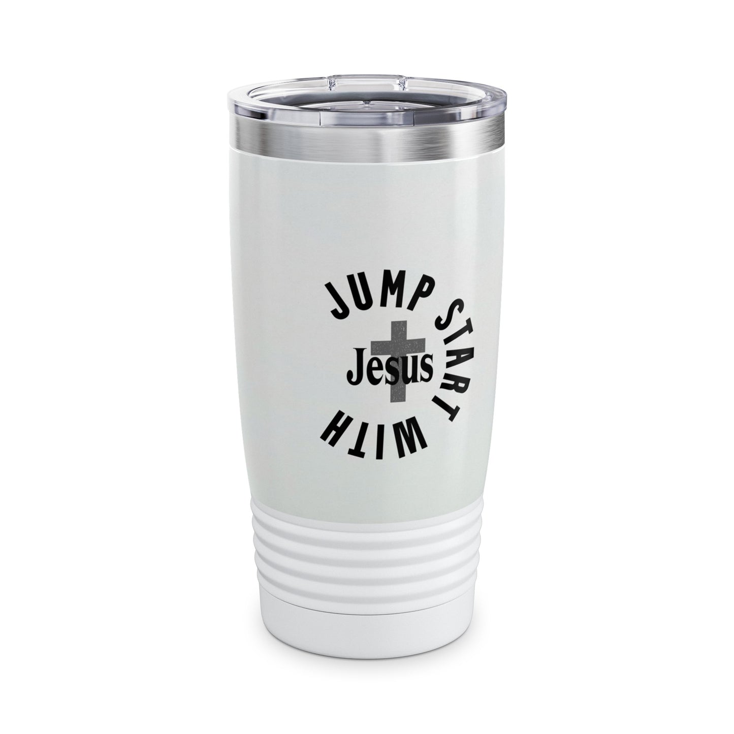 Jump Start With Jesus White Tumbler, 20oz