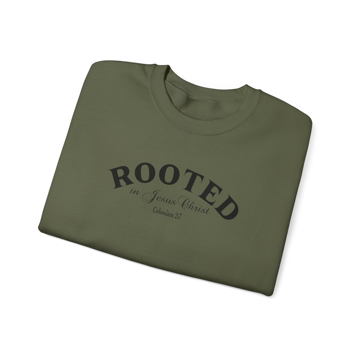 Rooted Crewneck Sweatshirt – Christian Faith ‘Rooted in Jesus Christ’ Graphic