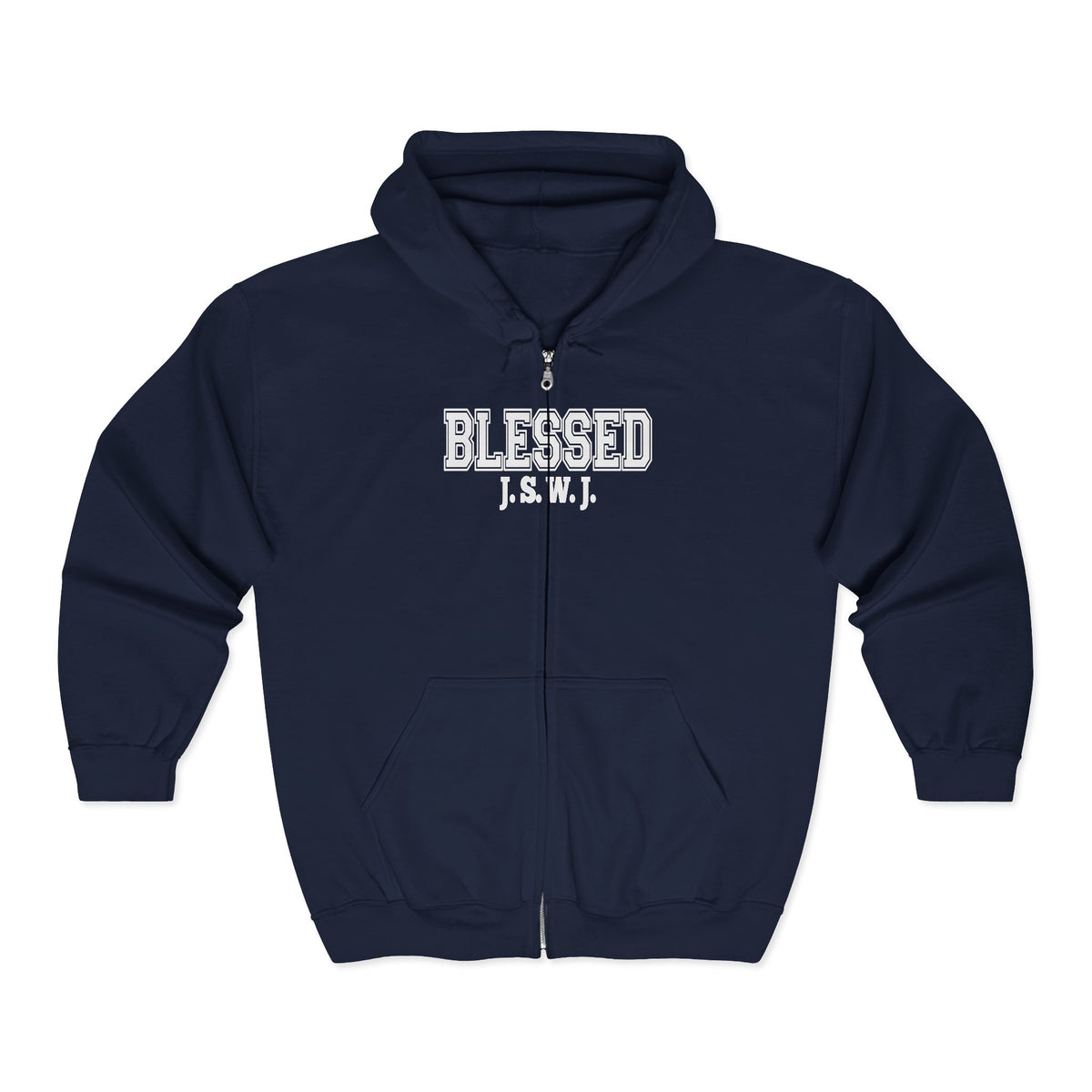 Blessed Full-Zip Hoodie - "BLESSED J.S.W.J." Inspirational Zip-Up Sweatshirt