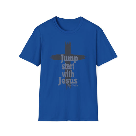 Last Call Jump Start With Jesus Cross Royal Blue Unisex -Shirt