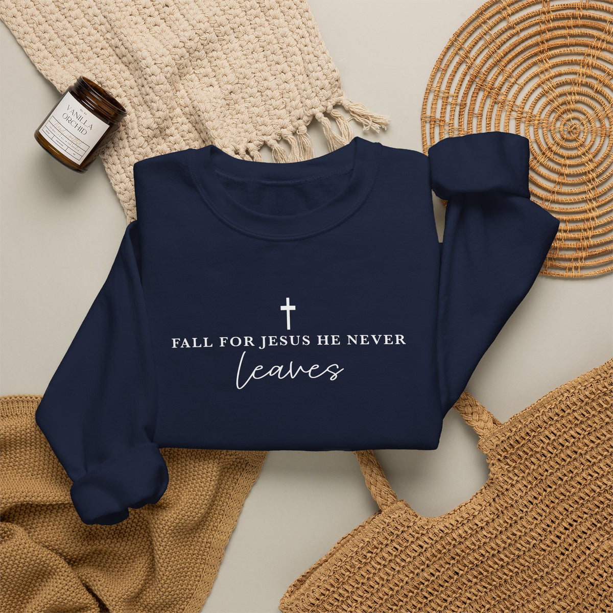 Faith Crewneck Sweatshirt — "For Jesus He Never Leaves" Christian Pullover