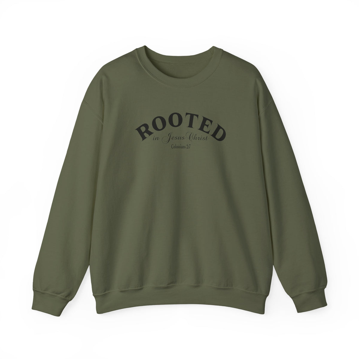 Rooted Crewneck Sweatshirt – Christian Faith ‘Rooted in Jesus Christ’ Graphic