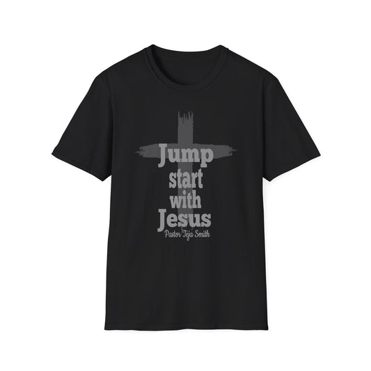 Jump Start With Jesus Cross Black T- Shirt